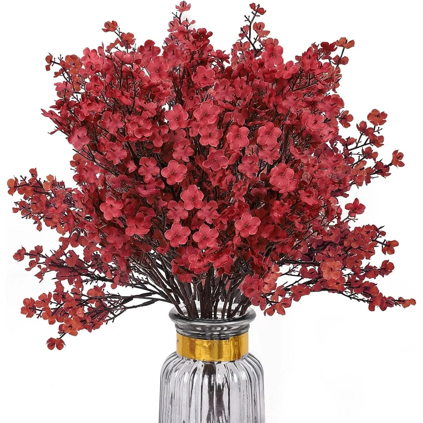 Miaochuan 8 Bundles Babys Breath Artificial Flowers,Fall Flowers Artificial for Vase Home,Office,Wedding,Indoor,Outdoor Table Decorations Decor (Red)