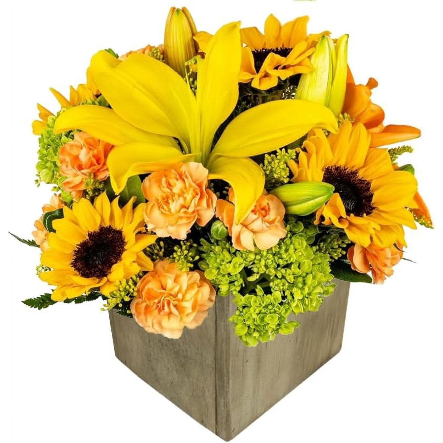 Sunny Day in Wooden Vase | Fresh Sunflowers