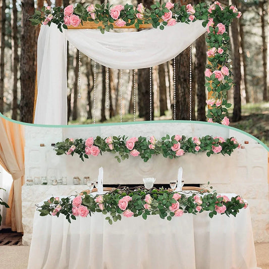 78.74in Floral Garland Rose Vines Artificial Flowers, Silk Fake Flower Vines Hanging Rose Ivy for Wedding Arch Garden Background Engagement Ceremony Reception Decor