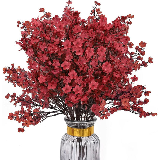 Miaochuan 8 Bundles Babys Breath Artificial Flowers,Fall Flowers Artificial for Vase Home,Office,Wedding,Indoor,Outdoor Table Decorations Decor (Red)