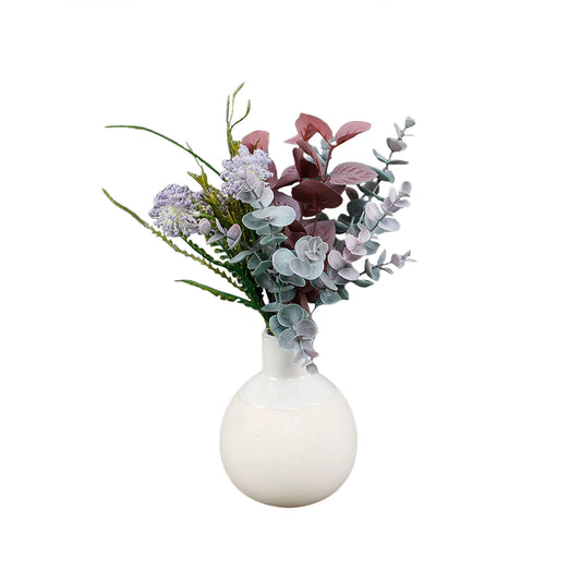 Artificial Mixed Floral Arrangement in Sand White Ceramic Vase Made for Tabletops – 1.3 lbs