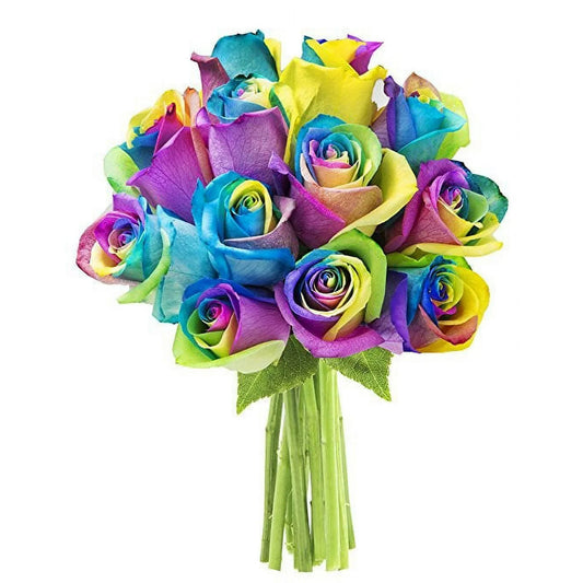 Bouquet of Fresh 12 Rainbow Roses, Next-Day Delivery, Gift for All Occasions