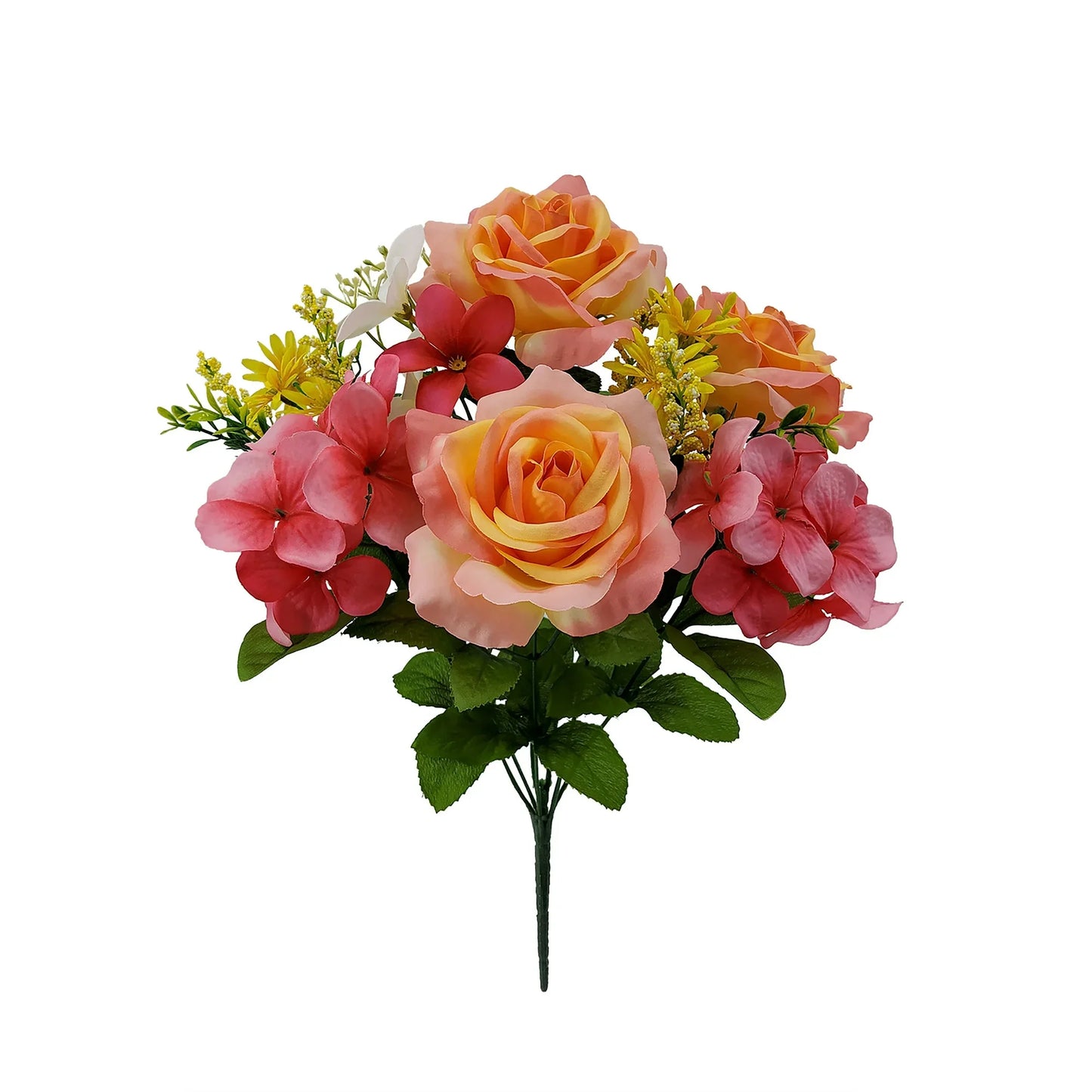 Mainstays Indoor Artificial Flower Bush, Rose and Hydrangea, Pink Color, Assembled Prodcut Height 16"
