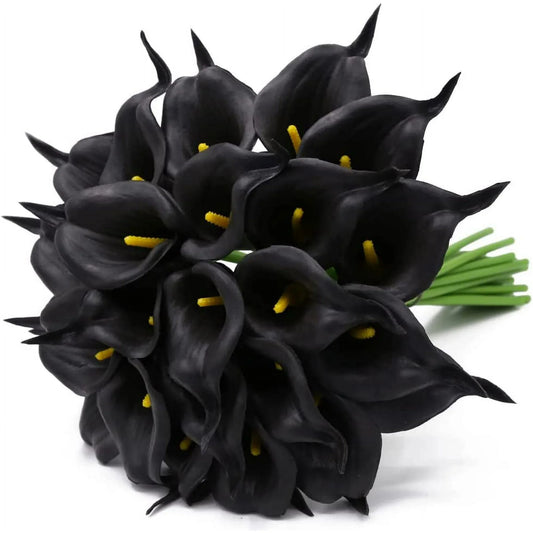 Viworld 20pcs Artificial Flowers Faux Flower Real Touch Fake Flowers Calla Lily for Wedding Bouquet Party Decorations Baby Shower Centerpieces Bridal Bouquet Decor, Black